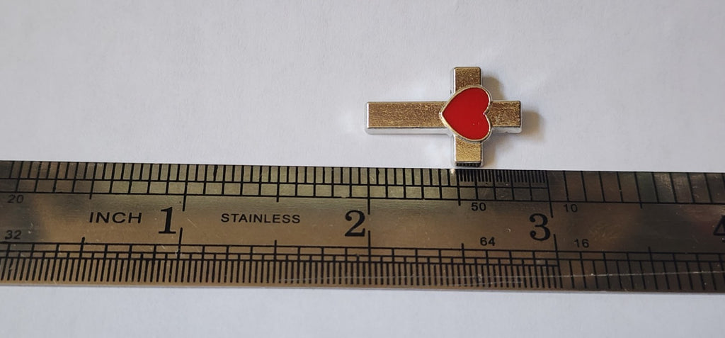Silver Toned Christian Cross With Red Heart Lapel Brooch Hat Pin3