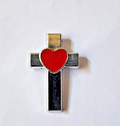 Silver Toned Christian Cross With Red Heart Lapel Brooch Hat Pin0