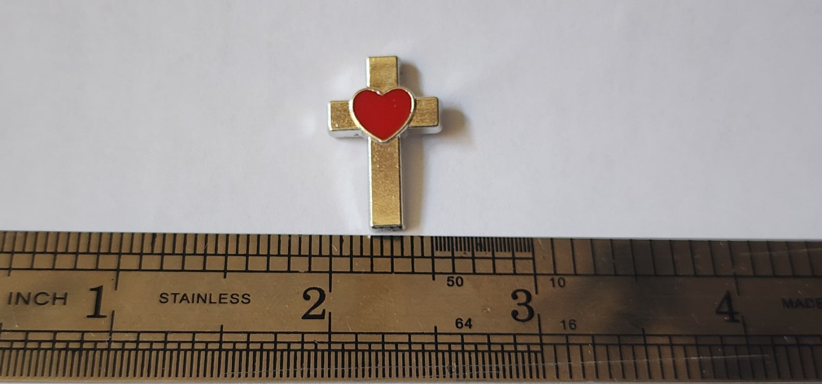 Silver Toned Christian Cross With Red Heart Lapel Brooch Hat Pin2
