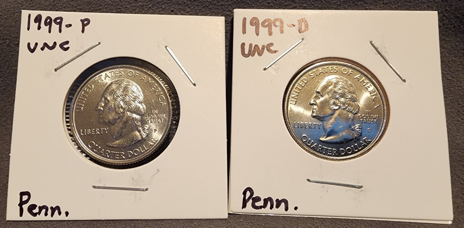 1999 P D Pennsylvania State Quarters BU Uncirculated From Mint Set0