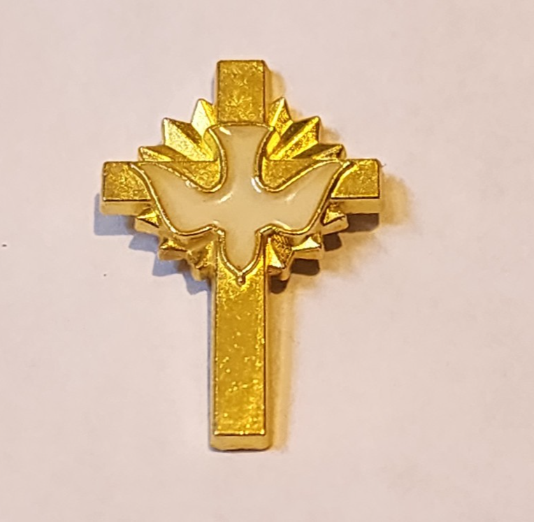 Gold Toned Christian Cross Crucifix with White Dove Lapel Brooch Hat Pin Small0