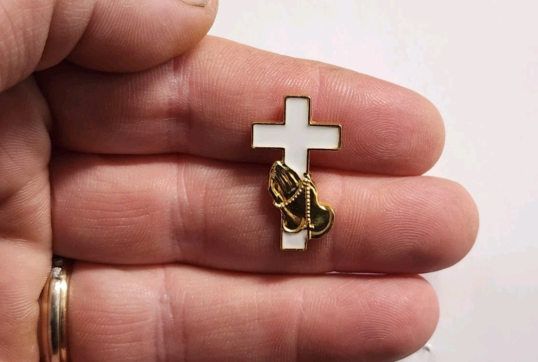 Praying hands over Whitencross Lapel Pin1