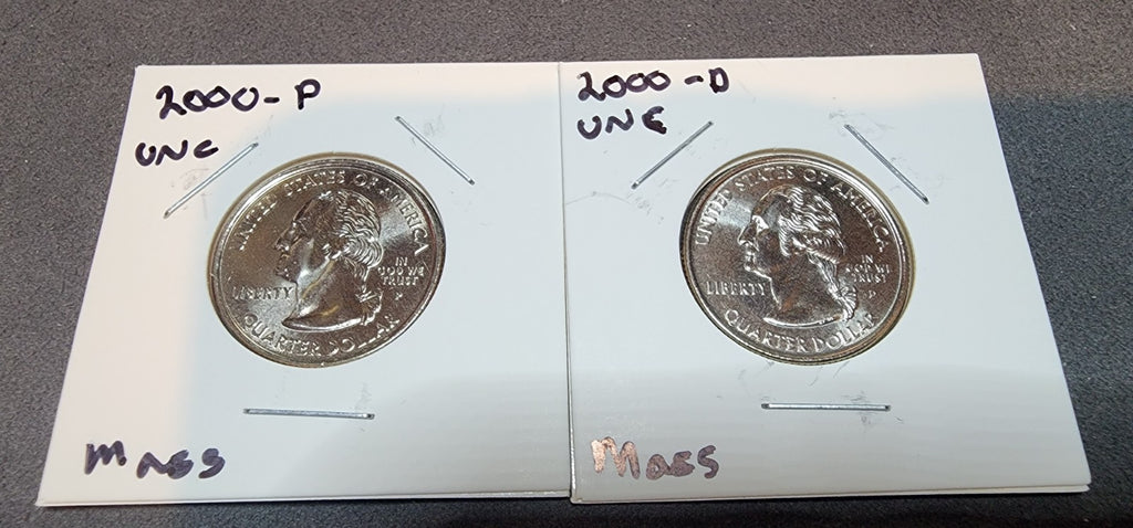 2000 P D State Quarter Massachusetts BU 2 Coin Set CN-Clad0