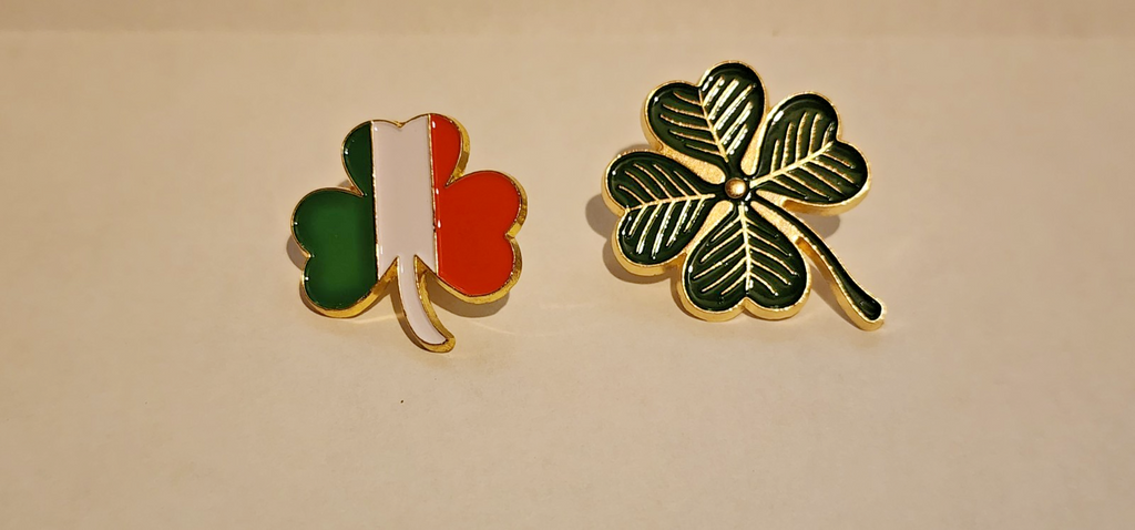 Set Of Two Four (Green/Gold) Leaf and Three (Flag Colors) Leaf Clover Lapel Pins5