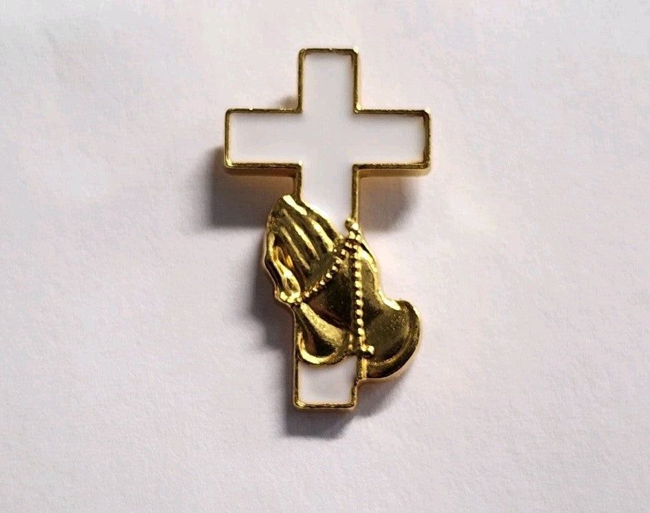 Praying hands over Whitencross Lapel Pin0