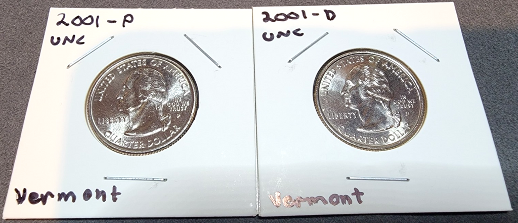 2001 P D Vermont Washington Quarter BU Uncirculated From Mint Set0