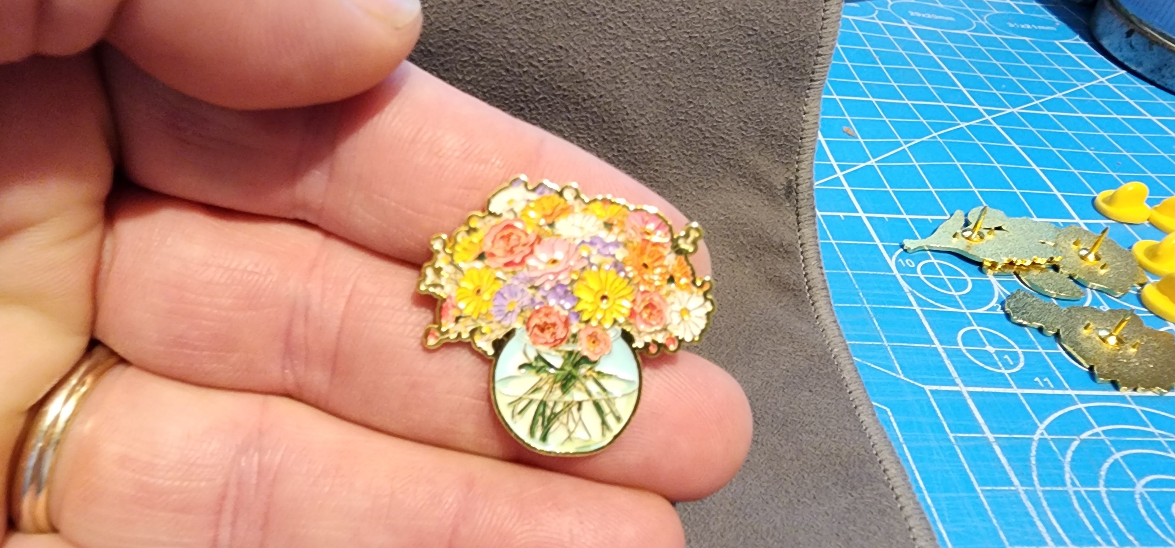 Set Of six various colorful flower Lapel Brooch Hat pins