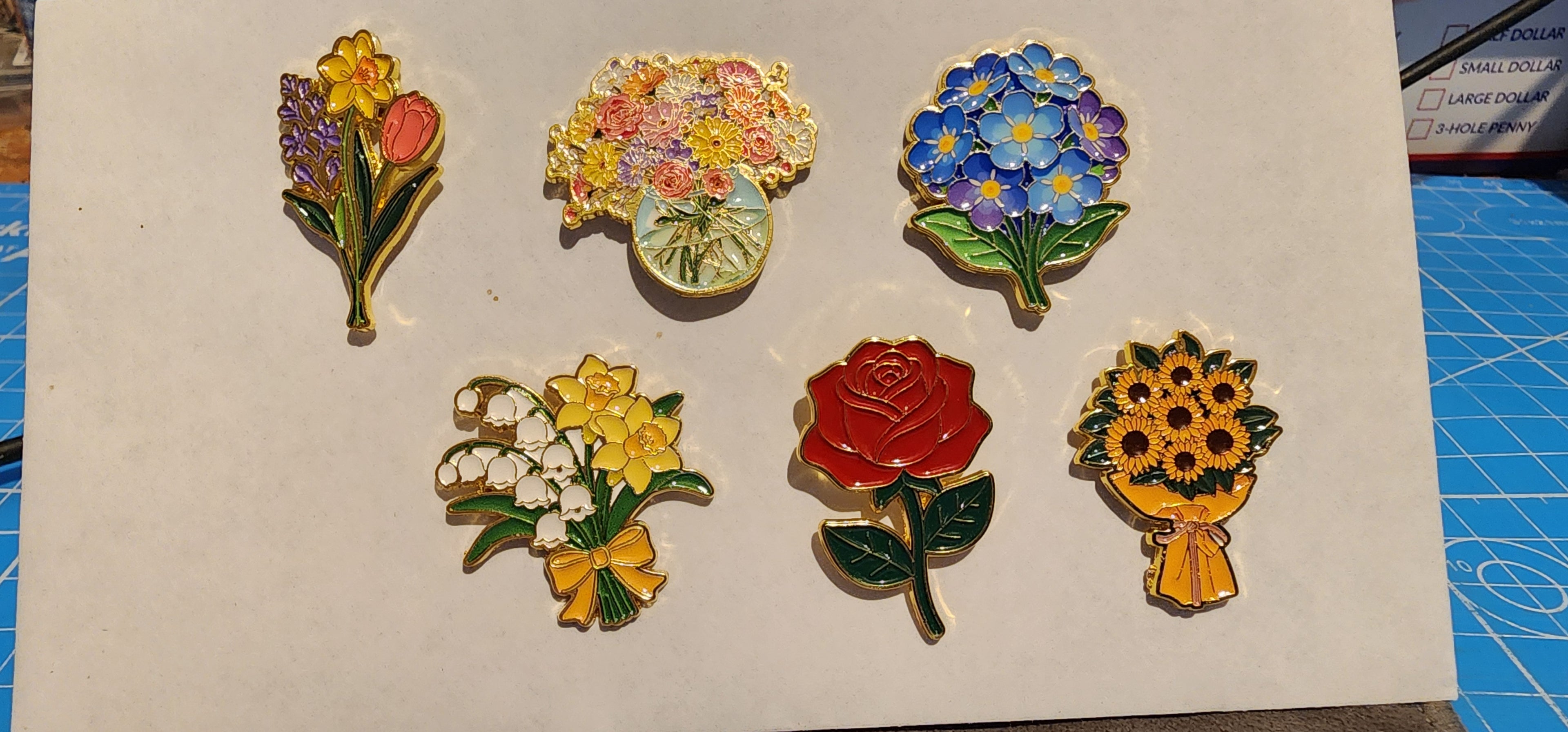 Set Of six various colorful flower Lapel Brooch Hat pins